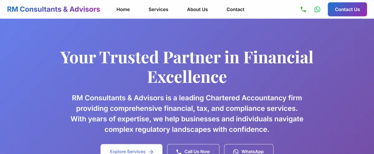 RM Consultants & Advisors homepage, live at https://www.rmfintax.com/